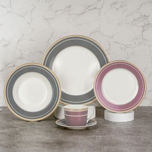 Service de table de luxe en porcelaine fine dorée, 20 pièces, motif géométrique, kit de tasses en céramique écologique pour la maison et les mariages - Product Image 1