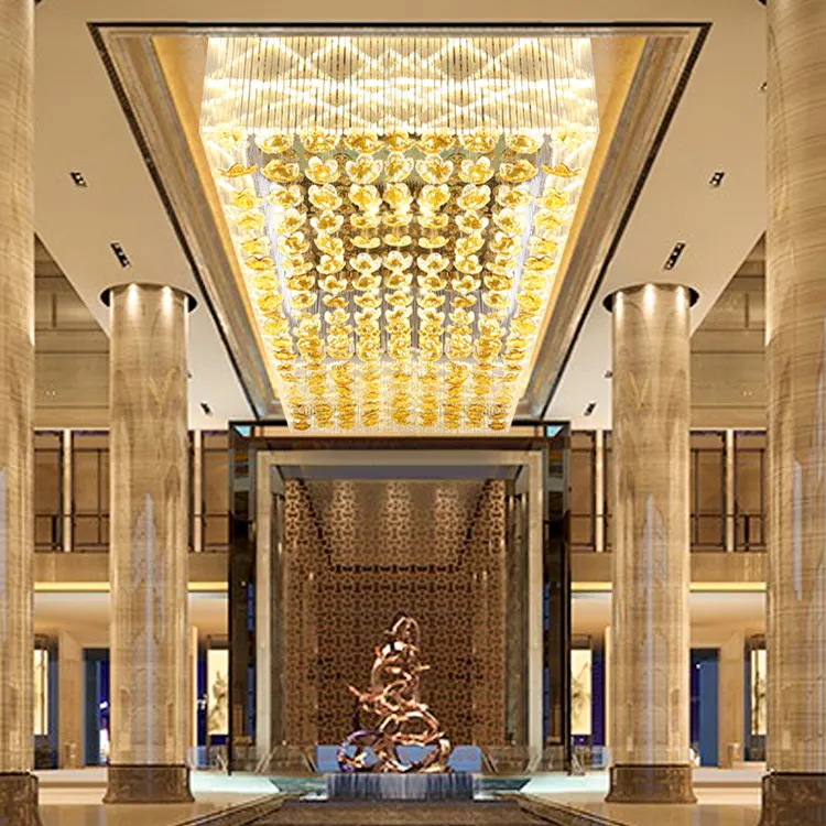 Flower Shape Decorative Banquet Hall Hotel Custom Gold Led Crystal Chandelier Ceiling Light