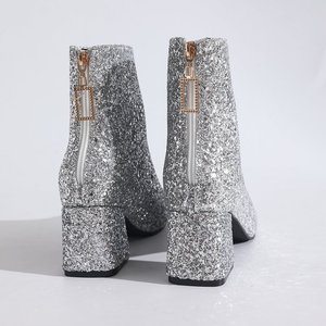 Botas de Moda con <span class=keywords><strong>Punta</strong></span> Redonda, Lentejuelas, Tacones Gruesos y Cremalleras Traseras para Mujer en Otoño e Invierno - Product Image 4
