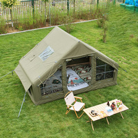 Tente de camping gonflable personnalisable avec logo, en tissu Oxford vert, double porte en U, pour 3-4 personnes, imperméable, robuste, surface de 6,3 m², OEM ODM