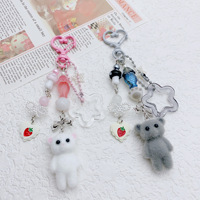 Mignon 3D résine lapin ours chat porte-clés métal téléphone portable et caméra lanière pendentif Anti-perte écouteur chaîne cadeau pour femmes hommes