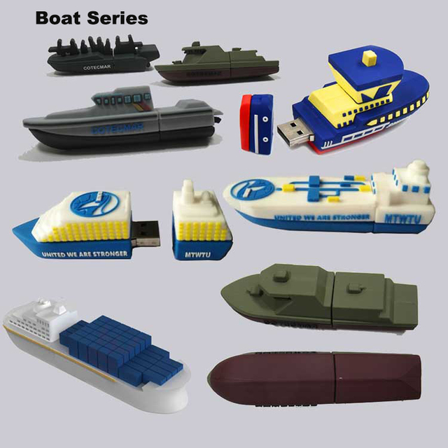 Boat Shape PVC USB Flash Drive Custom Personalized Vessel Pendrive 2D 3D Rubber Cartoon USB Disk Drives