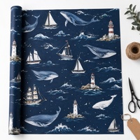 Papier cadeau résistant à l'humidité en résine, imprimé sur mesure, thème nautique (océan, baleine, phare, voilier), bleu marine, pour vêtements et chaussettes à thème marin