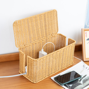 Lot de 2 Boîtes de Rangement Câbles en Rotin PP Style Champêtre - Panier Organisateur Dissimulé à Couvercle pour Multiprises et Fils Électriques - Product Image 5