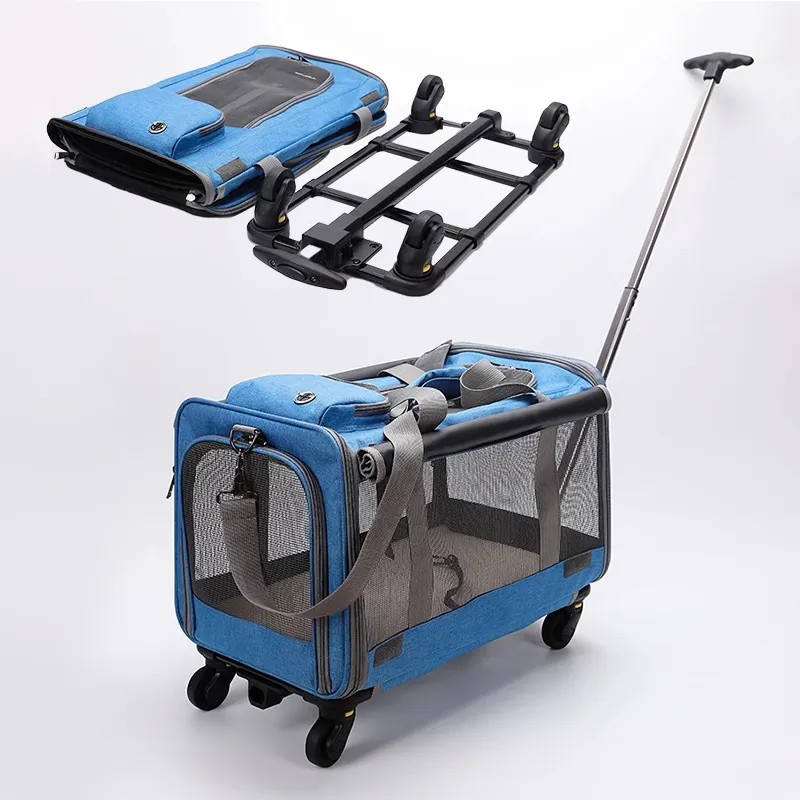 OEM Wholesale Airline Approved Trolley Detachable Portable Travel Dog Cat Pet Carrier with Wheels