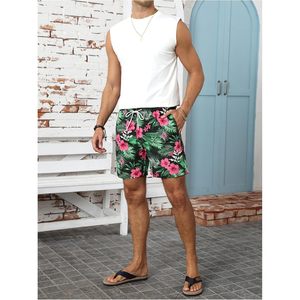 FOXA Bañador para hombre con estampado tropical hawaiano, de secado rápido, con cordón, cintura elástica, pantalones cortos de playa con bolsillos - Product Image 5