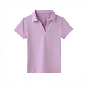 เสื้อโปโลแขนสั้นสีม่วงล้วนสำหรับผู้หญิง เสื้อถักลำลอง ความยาวปกติ - Product Image 4