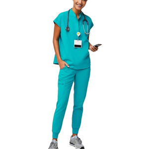 Personalizado cuello en V Hospital uniformes enfermería Tops <span class=keywords><strong>Jogger</strong></span> pantalones uniforme mujeres quirúrgico enfermera Scrub trajes uniforme médico manga corta - Product Image 3