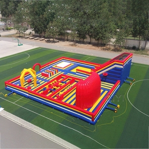 Parcours d'obstacles gonflable arc-en-ciel 14x3M, tunnel de jeu commercial pour enfants, location pour événements extérieurs, fêtes, carnaval - Product Image 2