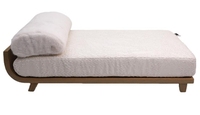 Lit surélevé pour animaux de compagnie en bois massif minimaliste avec coussin rebondi moelleux et matelas texturé lavable