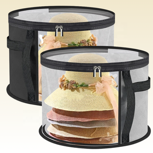 No tejido grande redondo sombrero portador caso contenedor tapas ropa armario almacenamiento apilable sombreros organizador bolsa - Product Image 1
