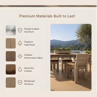 Ensemble de mobilier de jardin pour hôtel, terrasse, salle à manger extérieure, mobilier de jardin durable, imperméable, en teck, pour resort, villa, table et chaises d'extérieur