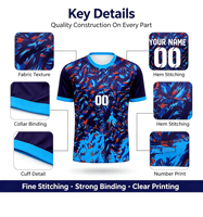 Usine OEM ODM, maillot de football personnalisé pour hommes, bleu et rouge, imprimé abstrait, manches courtes, pour équipe de football