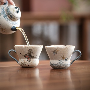 Caramel Hand-painted <b>Cup</b> <b>Ceramic</b> Household Tea Tasting <b>Cup</b> Kung Fu Tea Set Tea <b>Cup</b> Gold Painting Coarse Pottery <b>Cup</b> Set <b>Cup</b> - Product Image 2