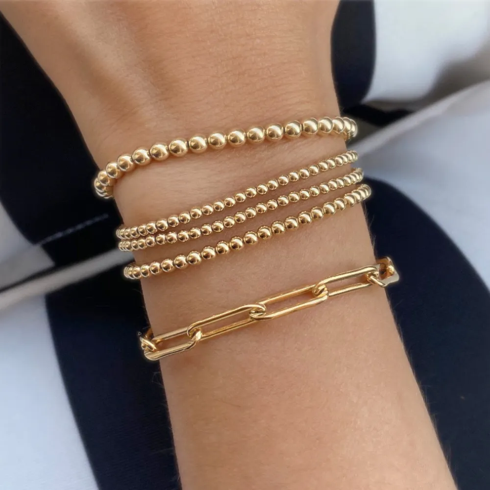 Großhandel Böhmen 18 Karat Gold gefüllt Perlen Stapel Armbänder Büroklammer Kette Armband Perlen Stretch Armband