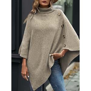 Pull à col haut taille unique kaki pour femme, style poncho, tricoté - Product Image 2