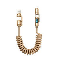 240W 4-in-1 Aufrollbares USB-Kabel mit Digitalanzeige PD Schnellladung USB-A Typ C Spiralkabel