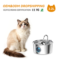 Fontaine à eau automatique pour chat et chien de 3,2 L en acier inoxydable 304 de qualité supérieure avec pompe silencieuse, étanche, pour l'intérieur
