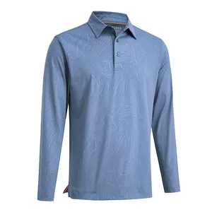 2023 Slim Fit Custom Sublimation Golf Men High Class Long Sleeve Supplier Blue Graphic Print Polo Shirt