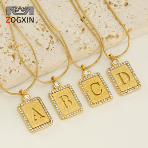 ZOGXIN Diamond Letter Necklace 18k Gold Plated Square Pendant With English Alphabet For Women Everyday Wear - Product Image 1