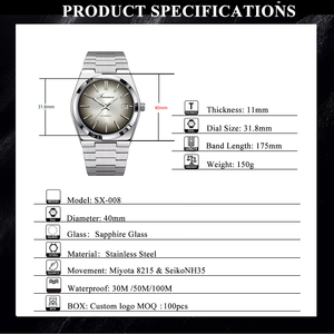 공장 최고의 OEM 자체 브랜드 맞춤형 로고 일본 NH35 미요타 8215 무브먼트 기계식 시계 - Product Image 2