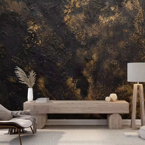 Mural decorativo de <span class=keywords><strong>pared</strong></span> de salón para el hogar presenta un diseño de <span class=keywords><strong>pared</strong></span> abstracto <span class=keywords><strong>con</strong></span> texturas de Stay-rock venecianas negras y doradas - Product Image 1