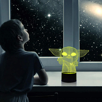 Lampe à LED 3D Illusion pour bébé Yoda Décoration veilleuse créative Télécommande en plastique ABS acrylique Corps de lampe Base en bois pour le bureau et la maison