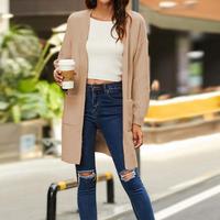 Nouveau pull long en acrylique tricoté anti-rides pour femme, col en V, fermeture à bouton unique, style décontracté automne-hiver