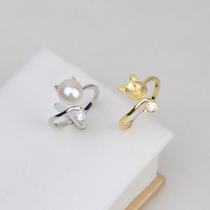 Wenchi S925 Silver Kitten Ear Opening Female Livelihood DIY <b>Pearl</b> <b>Ring</b> Accessories 7-8 Empty Stand 24-Tide Fashion <b>Rings</b> Model - Product Image 1