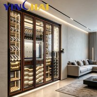Armoire à vin en bois et acier inoxydable YINGHAI avec éclairage LED intégré, étagère de rangement pour vin pour la maison, le bar, la villa, l'hôtel