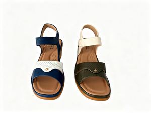 Sandales plates en cuir à bride arrière, bout ouvert, respirantes, avec fermeture à boucle, style été - Product Image 1