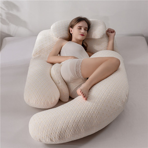 Almohada de embarazo en forma de U, 140x71x18cm, soporte lumbar para dormir de lado para mujeres embarazadas, almohada ajustable de fibra de bambú - Product Image 2