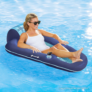 Tumbona Flotante Inflable 180x80cm Azul Marino con Portavasos para Relajarse en la Piscina - Product Image 1