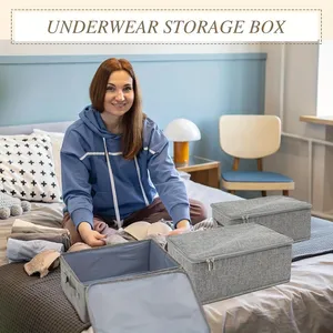 Caja de Almacenamiento de Tela Apilable y Plegable <span class=keywords><strong>con</strong></span> Tapa <span class=keywords><strong>con</strong></span> Cierre y Asa, Carcasa Rígida y Lavable - Product Image 4