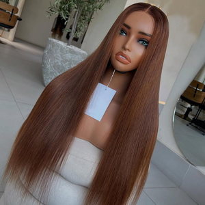 <span class=keywords><strong>Parrucca</strong></span> Frontale in Pizzo 13x4 Marrone Castagna Liscia, 100% Capelli Umani Vergini Brasiliani, Pre-Piumata con Attaccatura Naturale, Senza Colla, per Donna - Product Image 3