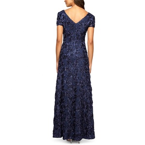 ماني الزهور روزيت البحرية فستان زهري V-عودة ماسيس إمرأة فساتين الدانتيل ثوب ثوب أنيق - Product Image 3