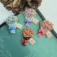 Broche en émail en forme de bouquet de roses, avec étiquette 'Joyeuse Fête des Mères', épingle cœur en strass, broches florales vintage