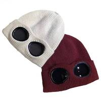 Bonnet tricoté chaud d'hiver à rayures, doublure épaisse, avec protection pour lunettes, en acrylique, pour le sport, OEM/ODM, vente en gros, nouvelle mode