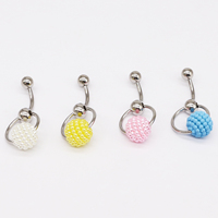 Gaby 316L Bijou de piercing corporel pour le nombril, avec pendentif boule de perle rose multicolore