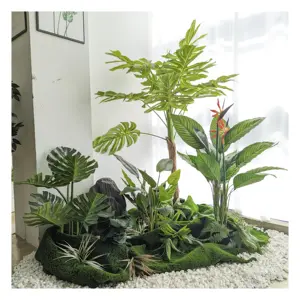 Linwooパラダイスパーム人工植物装飾用屋内屋外偽鉢植えの木家庭用の小さなから大きなクワイパーム植物