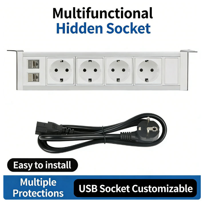 4-Way Schuko Socket PDU with 2x RJ45 Ports, Desk/Cabinet Mount Power ...