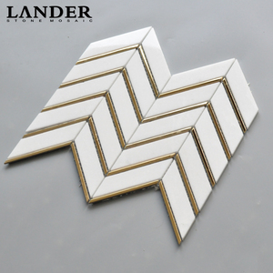 Mosaïque en marbre <span class=keywords><strong>blanc</strong></span> Thassos et métal doré <span class=keywords><strong>Chevron</strong></span> en chevrons - Product Image 3