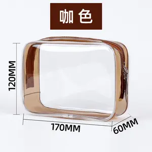 Custom Logo Transparent Clear Travel Makeup Bag Skincare Toiletry Bag Small PVC Cosmetic Pouch Double Zipper Make Up Bags Women