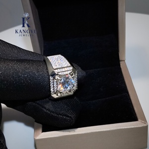 Moissanite 보석 925 스털링 실버 힙합 스타일 Moissanite 반지-아이스 아웃 큰 1ctt/3ctt 남성용 문 스톤 - Product Image 5