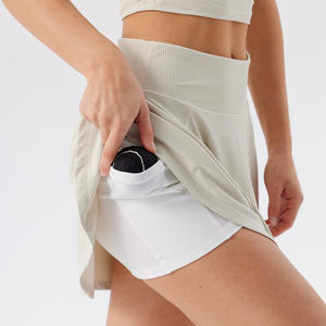 最新罗纹加大码高腰二合一内口袋网球裙排汗跑步运动服女帕德尔羽毛球裙 - Product Image 2