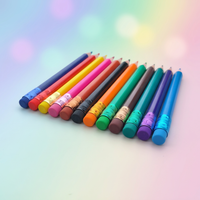 Ensemble de crayons de couleur triangulaires en plastique de 4 pouces, 12 couleurs, gomme colorée, mine souple, certifié EN71, papeterie artistique