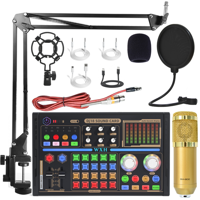 Professional DJ18 Live Sound Card Accessories Set Audio Usb Sound Cards BM800 Condenser Studio Microphone Streaming Podcast