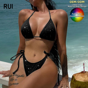 RUIQUWIN Wholesale Shiny Elegant Sexy Women Two Piece <b>Bikini</b> Tankini Swimwear Eco-Friendly Quick Dry Spandex Fashion Beachwear - Product Image 1