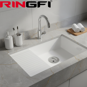 Lavabo Rettangolare in Ceramica Bianca da Incasso, Lavandino Profondo per Bagno, Lavabo Integrato per Balcone - Product Image 4