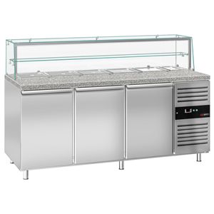 GGM Gastro Saladette PREMIUM - 2020 mm - 3 portes - avec dessus en verre pour 5x GN 1/1 & 1x GN 2/4 & 1 étagère - Product Image 4